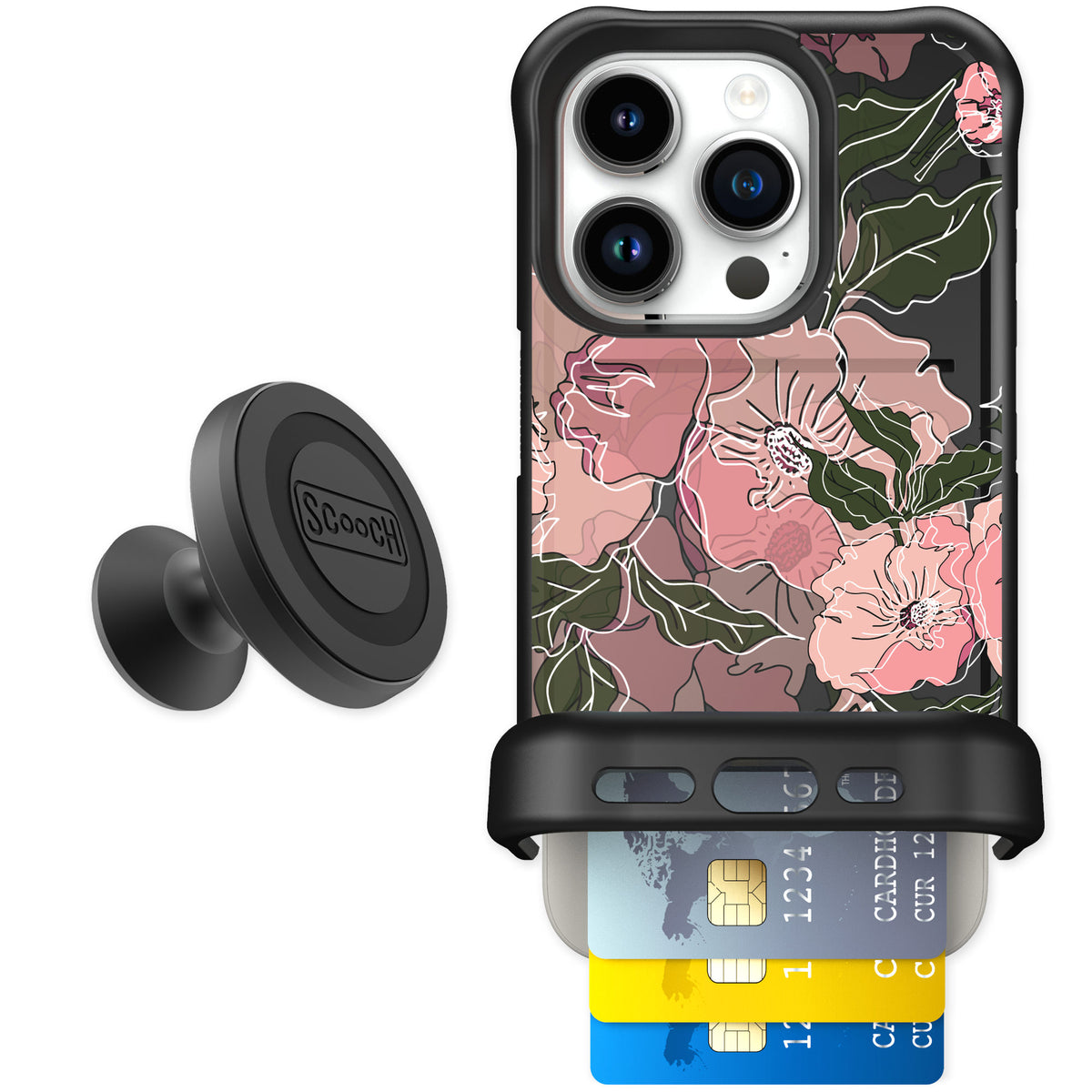 Scooch Wingmate Blush Botanical for iPhone 15 Pro — Starter Bundle