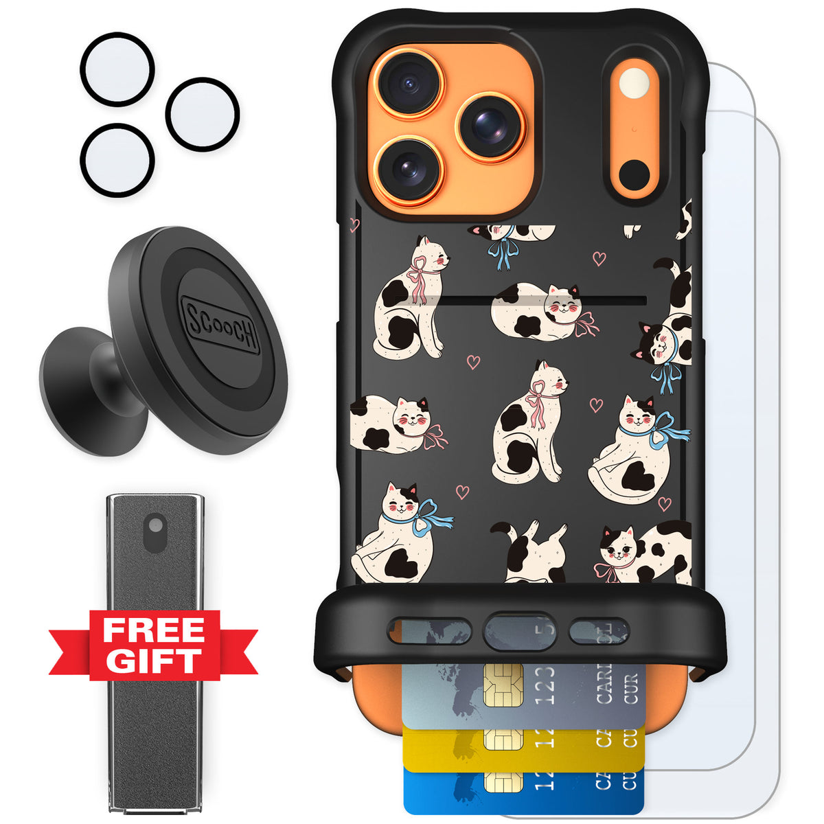 Scooch Wingmate Bow Kitties for iPhone 17 Pro Max — Defender Bundle