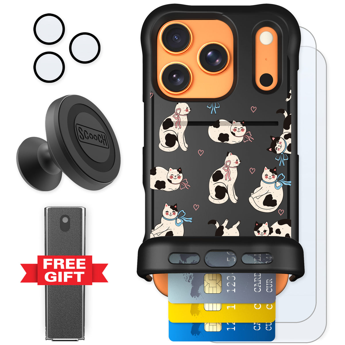Scooch Wingmate Bow Kitties for iPhone 17 Pro — Defender Bundle
