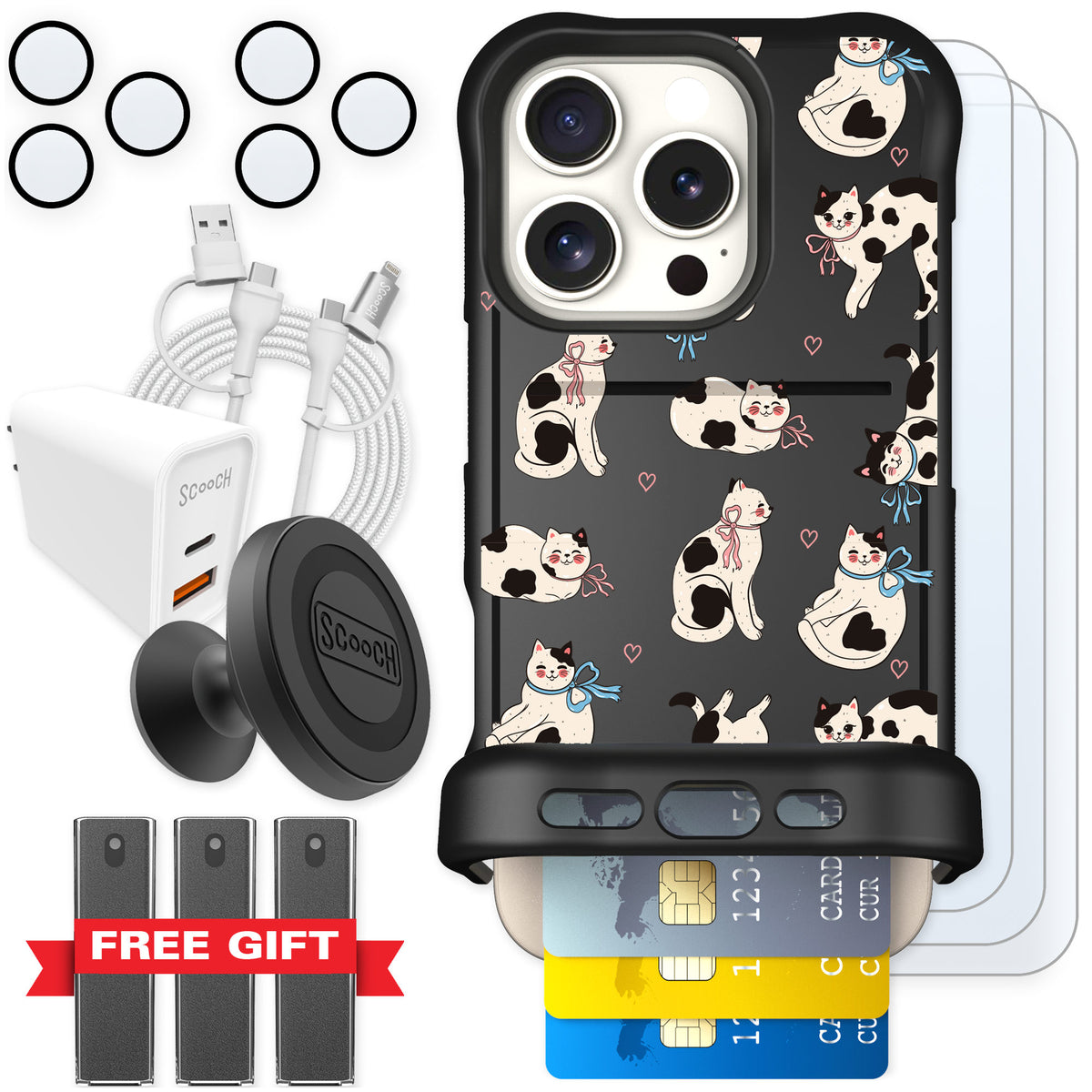 Scooch Wingmate Bow Kitties for iPhone 16 Pro — Ultimate Bundle