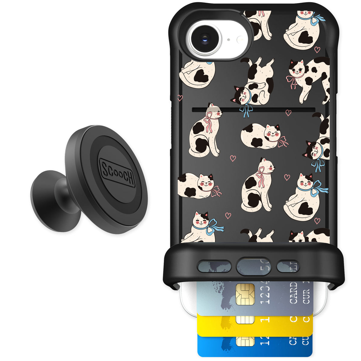 Scooch Wingmate Bow Kitties for iPhone 16e — Starter Bundle