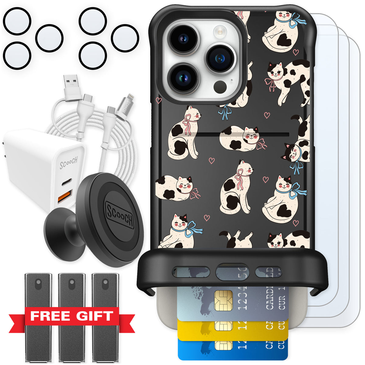 Scooch Wingmate Bow Kitties for iPhone 15 Pro Max — Ultimate Bundle