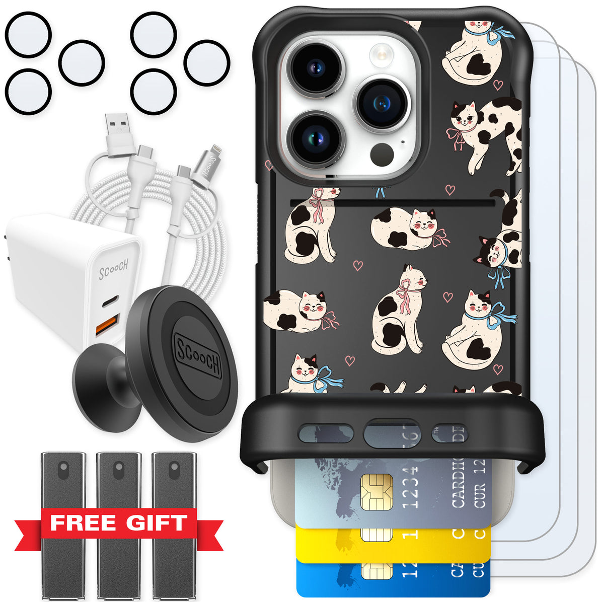 Scooch Wingmate Bow Kitties for iPhone 15 Pro — Ultimate Bundle