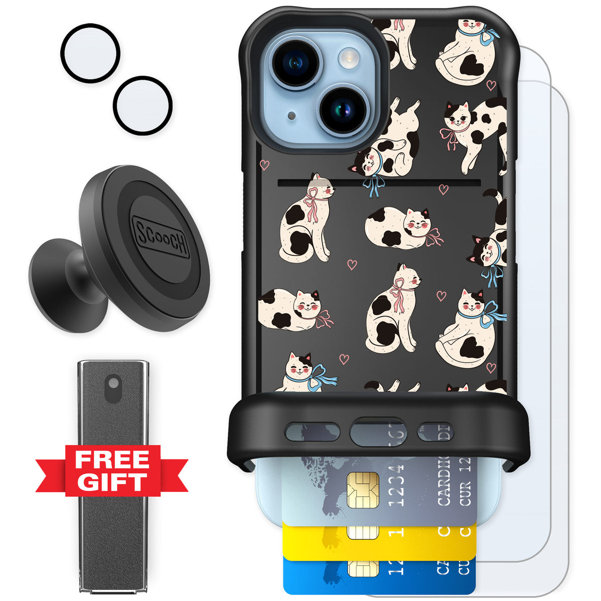 Scooch Wingmate Bow Kitties for iPhone 15 — Defender Bundle