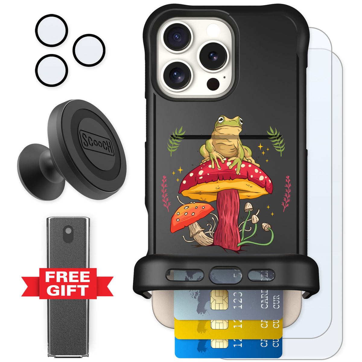 Scooch Wingmate Toadstool Frog for iPhone 16 Pro Max — Defender Bundle
