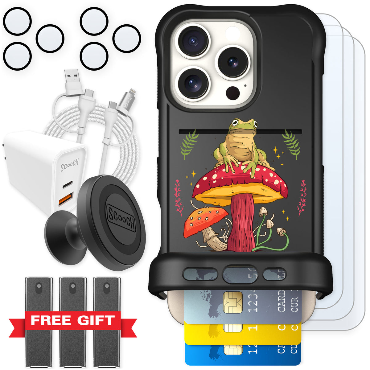 Scooch Wingmate Toadstool Frog for iPhone 16 Pro — Ultimate Bundle