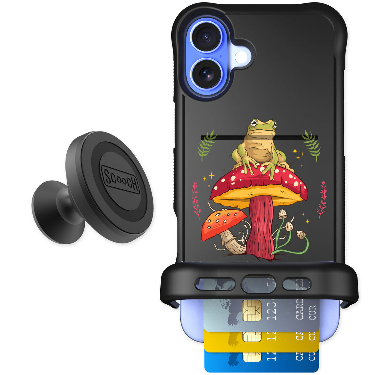 Scooch Wingmate Toadstool Frog for iPhone 16 Plus — Starter Bundle