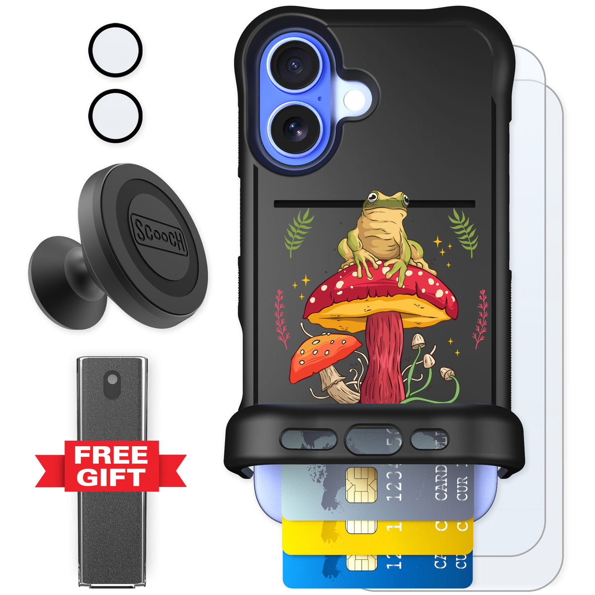 Scooch Wingmate Toadstool Frog for iPhone 16 — Defender Bundle