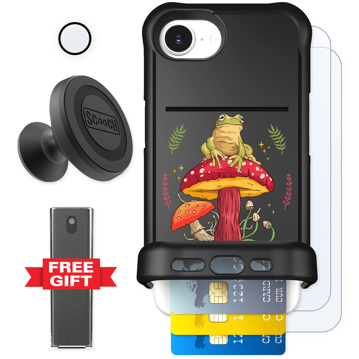 Scooch Wingmate Toadstool Frog for iPhone 16e — Defender Bundle