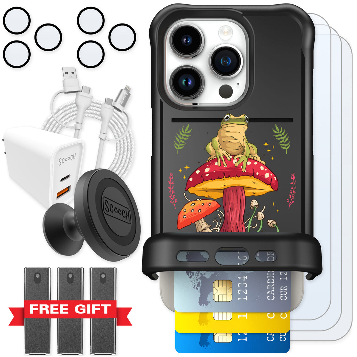 Scooch Wingmate Toadstool Frog for iPhone 15 Pro — Ultimate Bundle