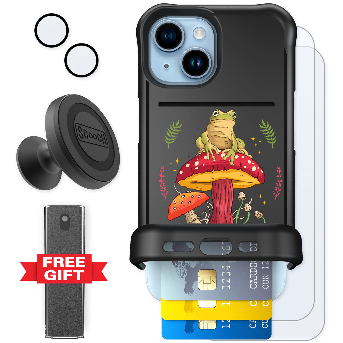 Scooch Wingmate Toadstool Frog for iPhone 15 — Defender Bundle