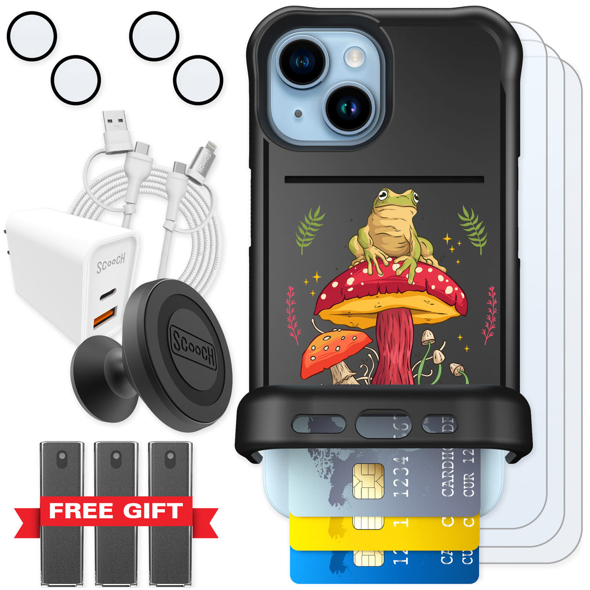 Scooch Wingmate Toadstool Frog for iPhone 15 — Ultimate Bundle