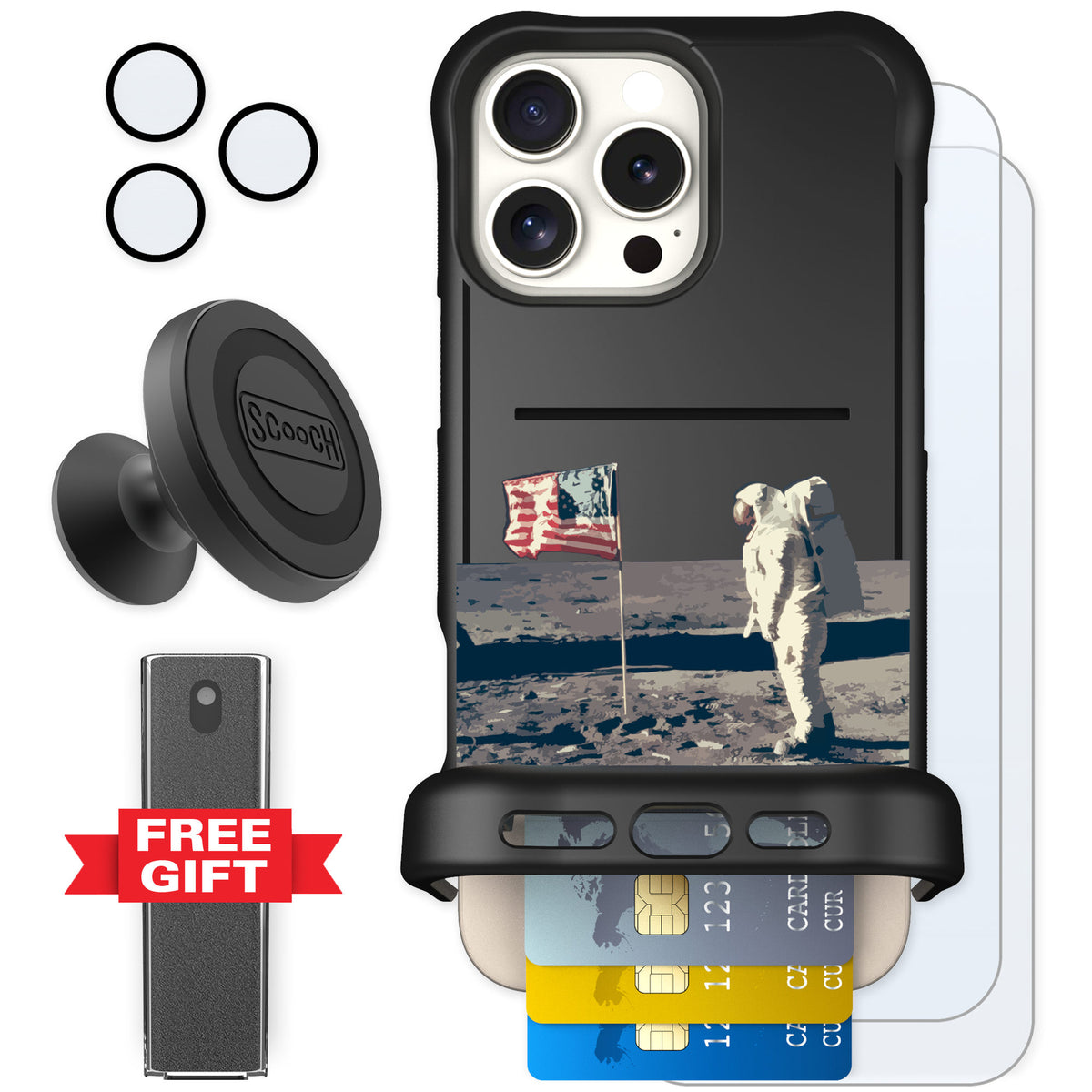 Scooch Wingmate Lunar Landing for iPhone 16 Pro Max — Defender Bundle