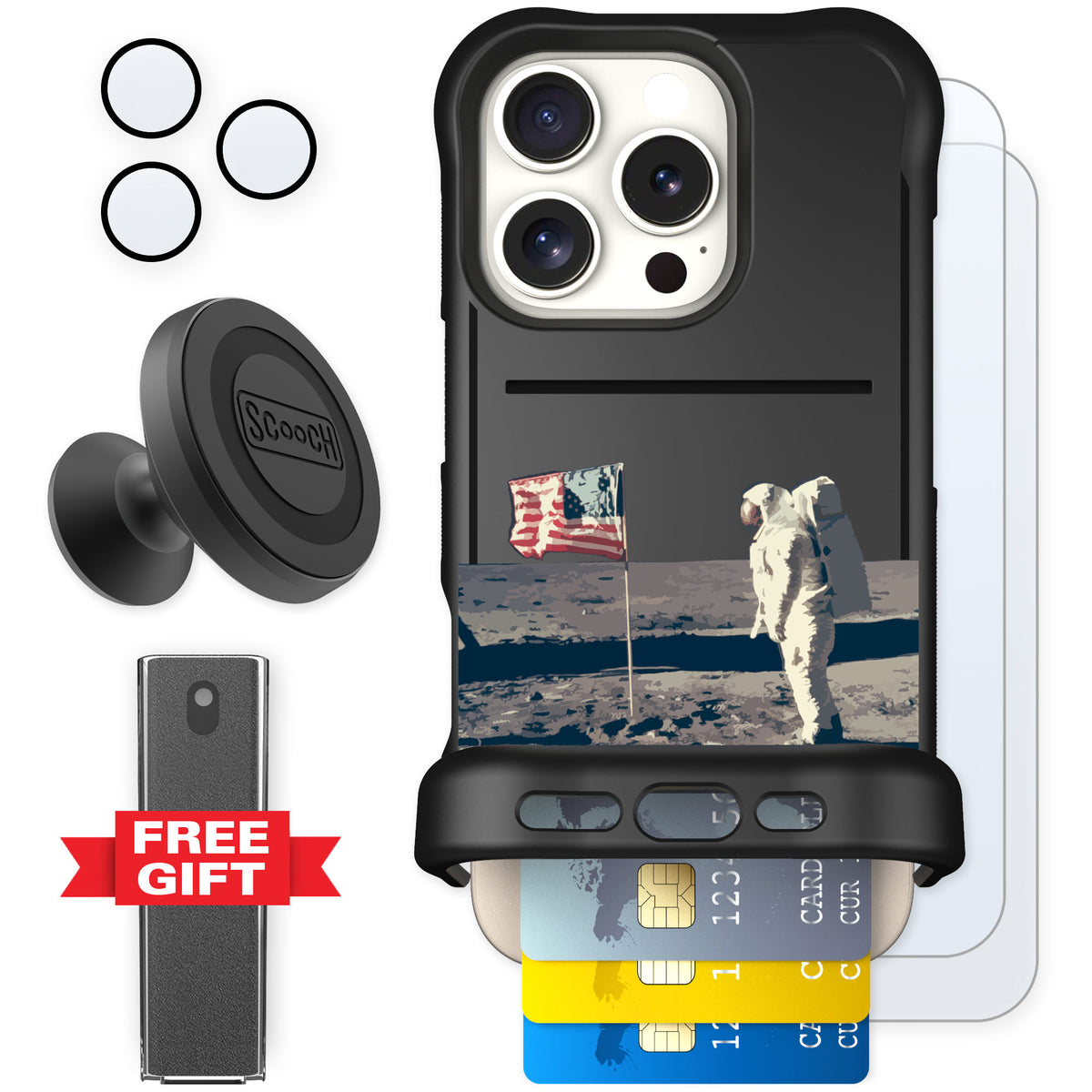 Scooch Wingmate Lunar Landing for iPhone 16 Pro — Defender Bundle