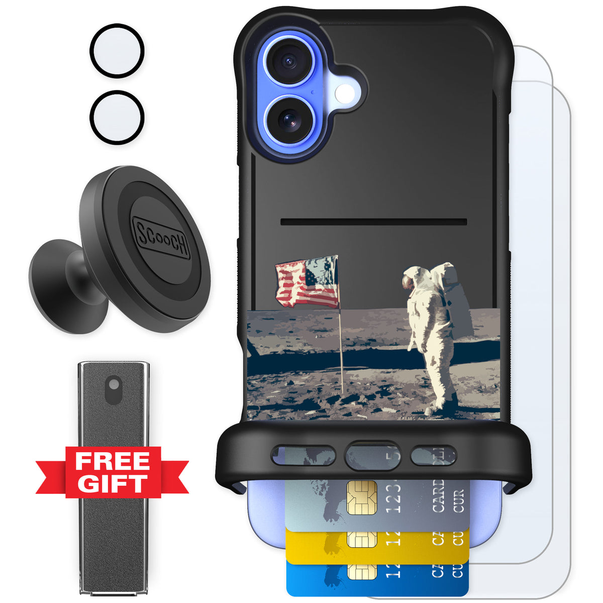 Scooch Wingmate Lunar Landing for iPhone 16 Plus — Defender Bundle