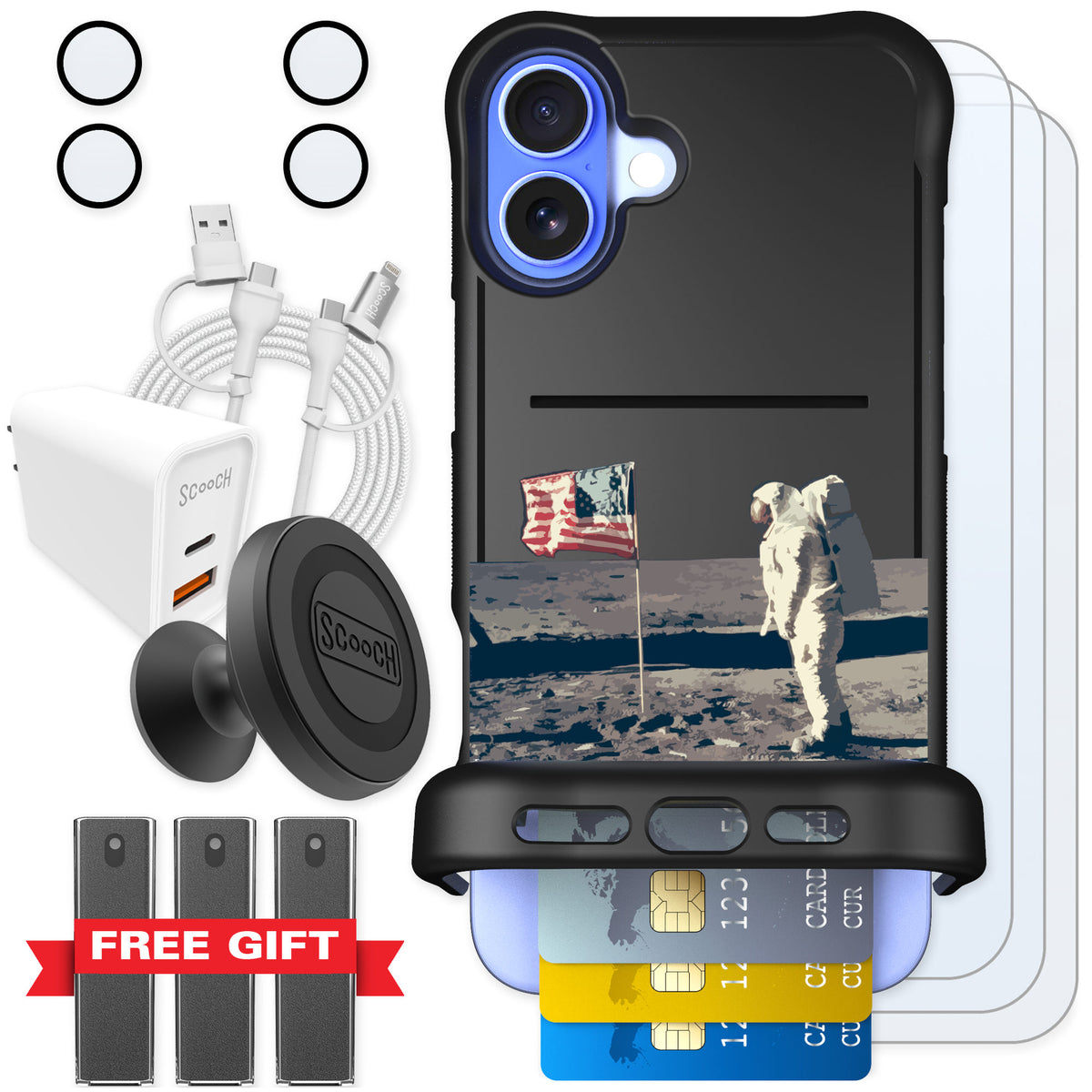 Scooch Wingmate Lunar Landing for iPhone 16 Plus — Ultimate Bundle