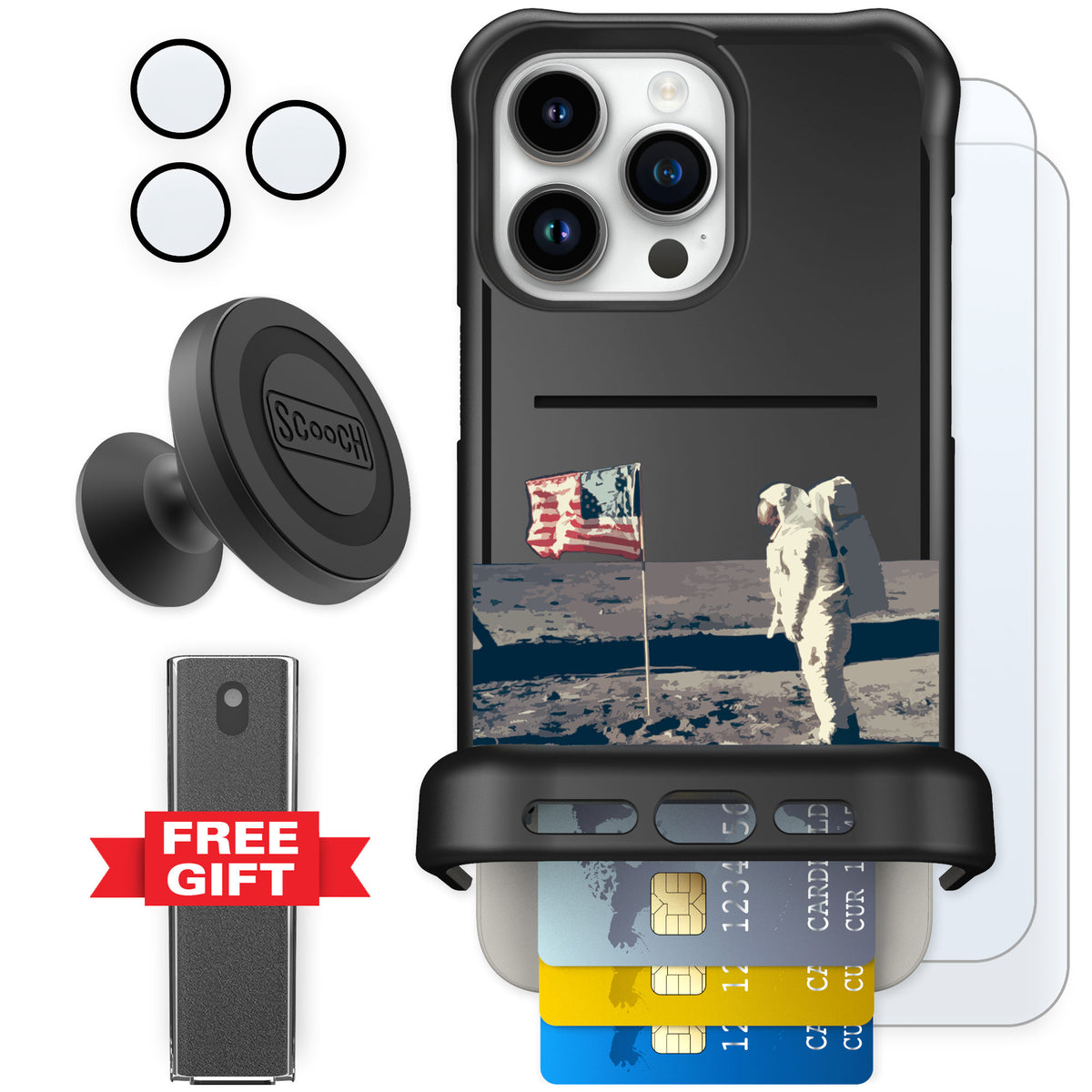 Scooch Wingmate Lunar Landing for iPhone 15 Pro Max — Defender Bundle