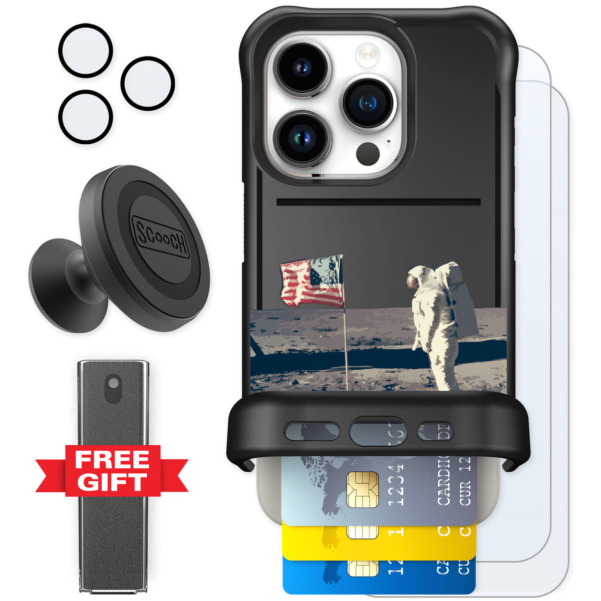 Scooch Wingmate Lunar Landing for iPhone 15 Pro — Defender Bundle