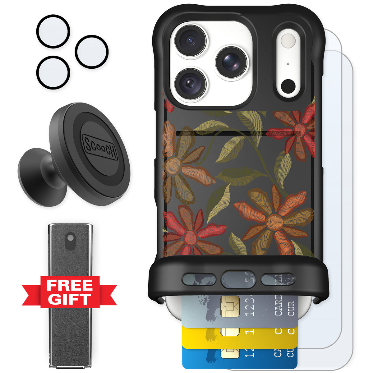 Scooch Wingmate Floral Tapestry for iPhone 18 Pro — Defender Bundle