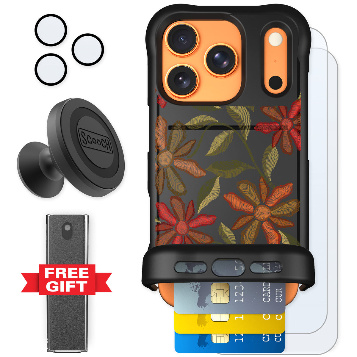 Scooch Wingmate Floral Tapestry for iPhone 17 Pro — Defender Bundle