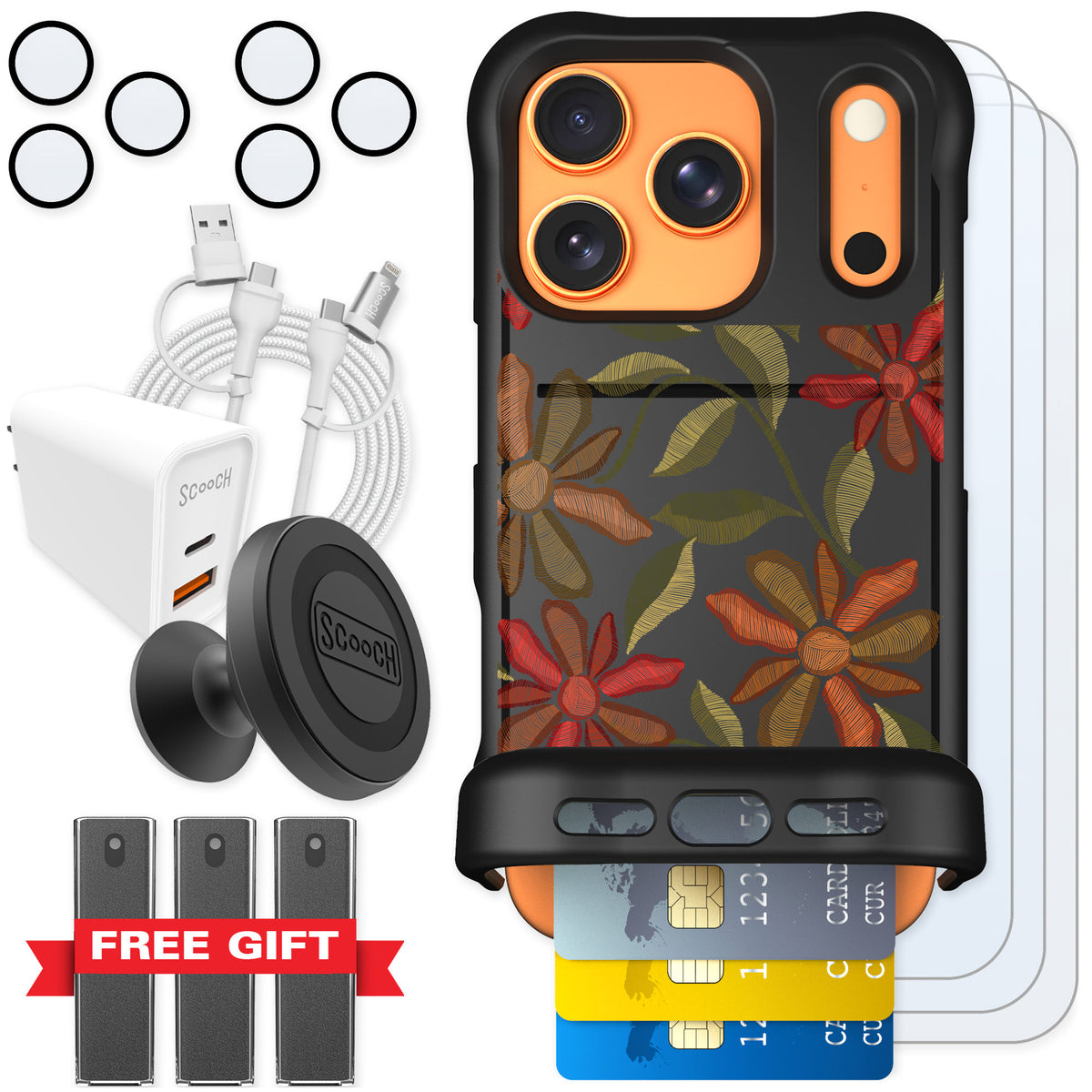 Scooch Wingmate Floral Tapestry for iPhone 17 Pro — Ultimate Bundle