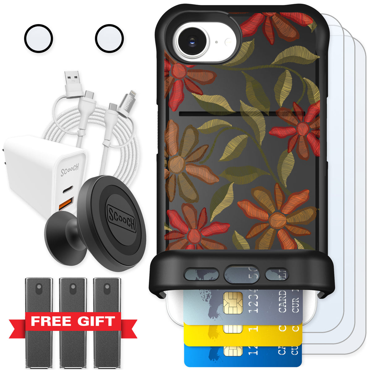 Scooch Wingmate Floral Tapestry for iPhone 17e — Ultimate Bundle