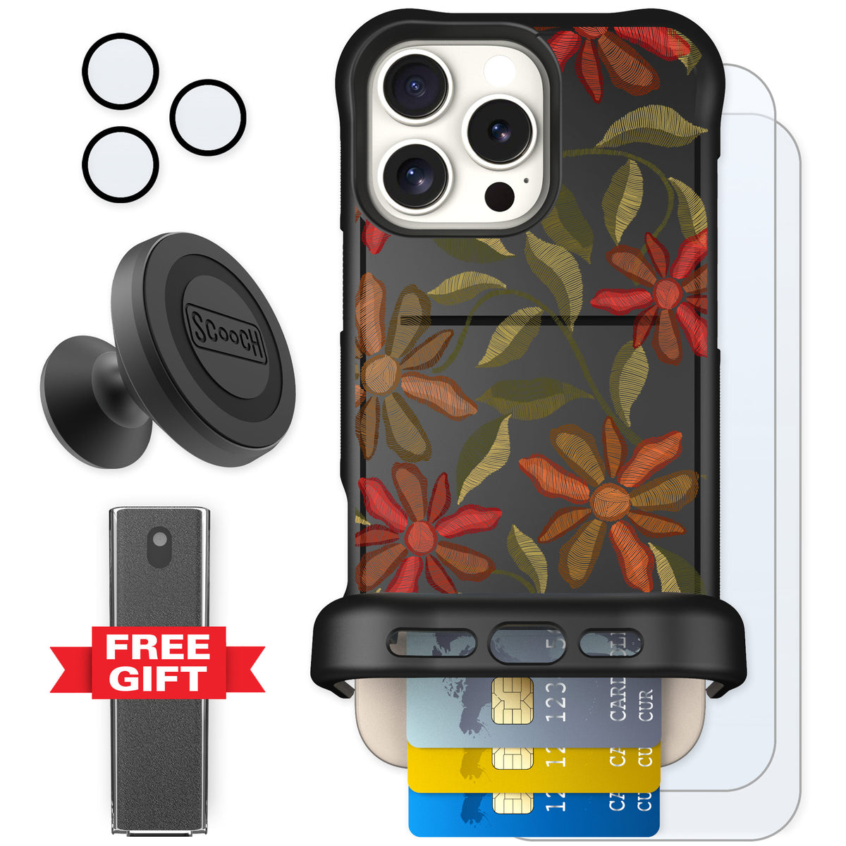 Scooch Wingmate Floral Tapestry for iPhone 16 Pro Max — Defender Bundle