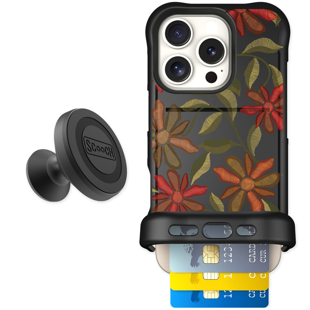 Scooch Wingmate Floral Tapestry for iPhone 16 Pro — Starter Bundle