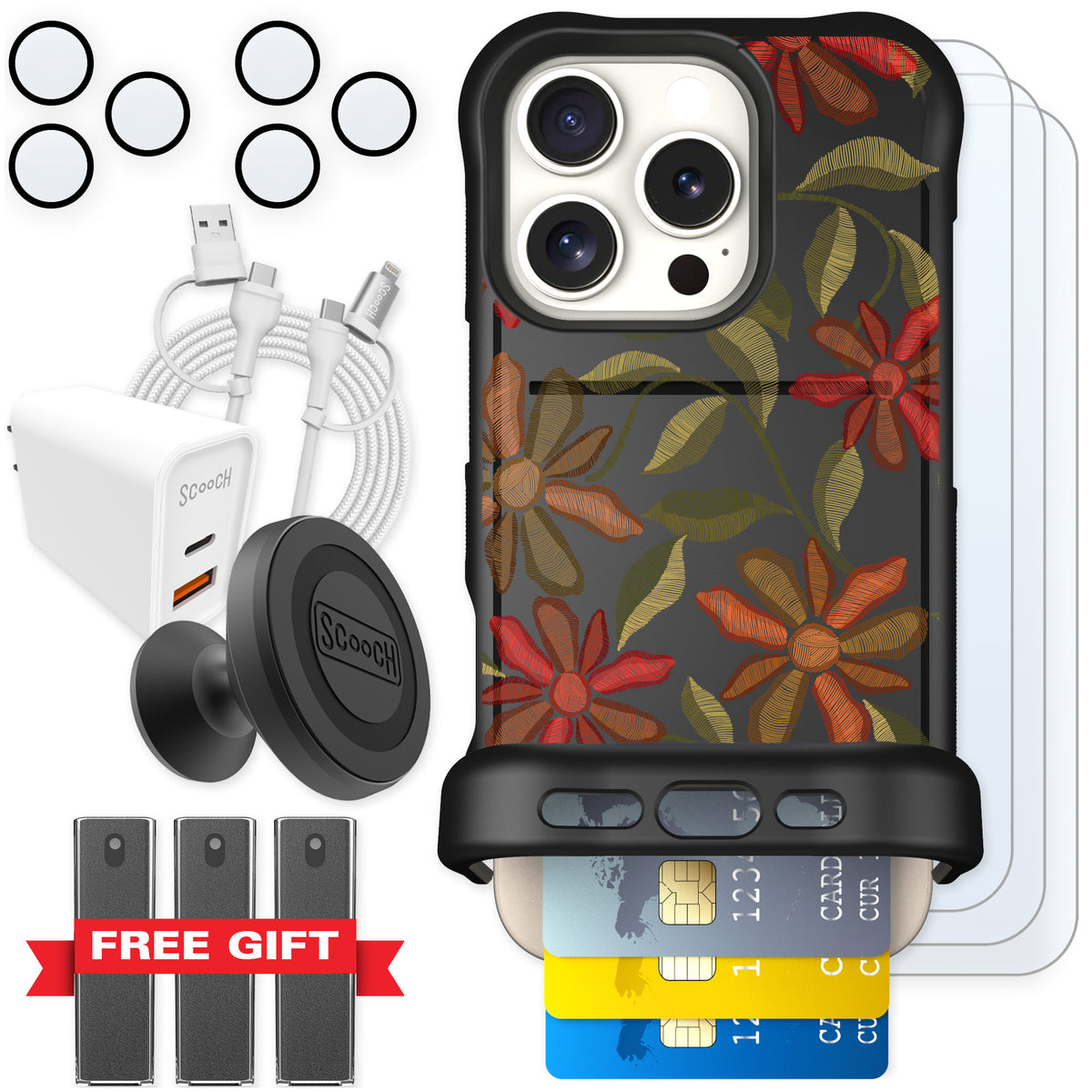 Scooch Wingmate Floral Tapestry for iPhone 16 Pro — Ultimate Bundle
