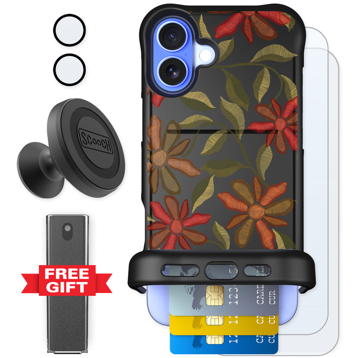 Scooch Wingmate Floral Tapestry for iPhone 16 Plus — Defender Bundle
