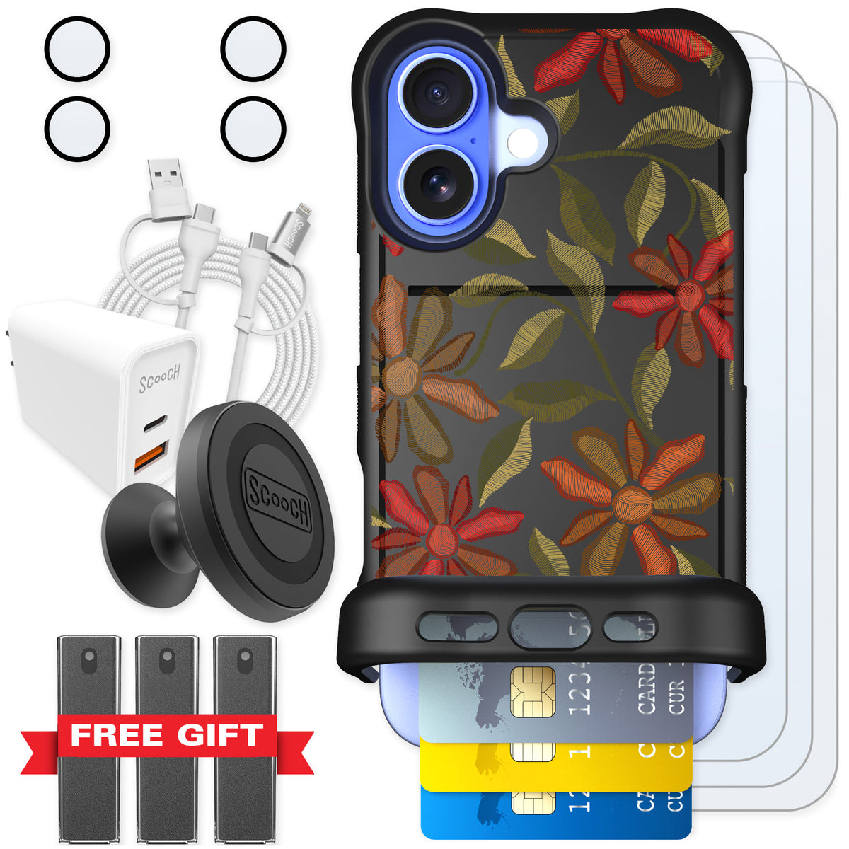 Scooch Wingmate Floral Tapestry for iPhone 16 — Ultimate Bundle