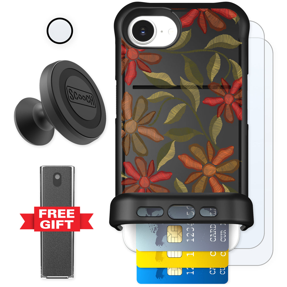 Scooch Wingmate Floral Tapestry for iPhone 16e — Defender Bundle