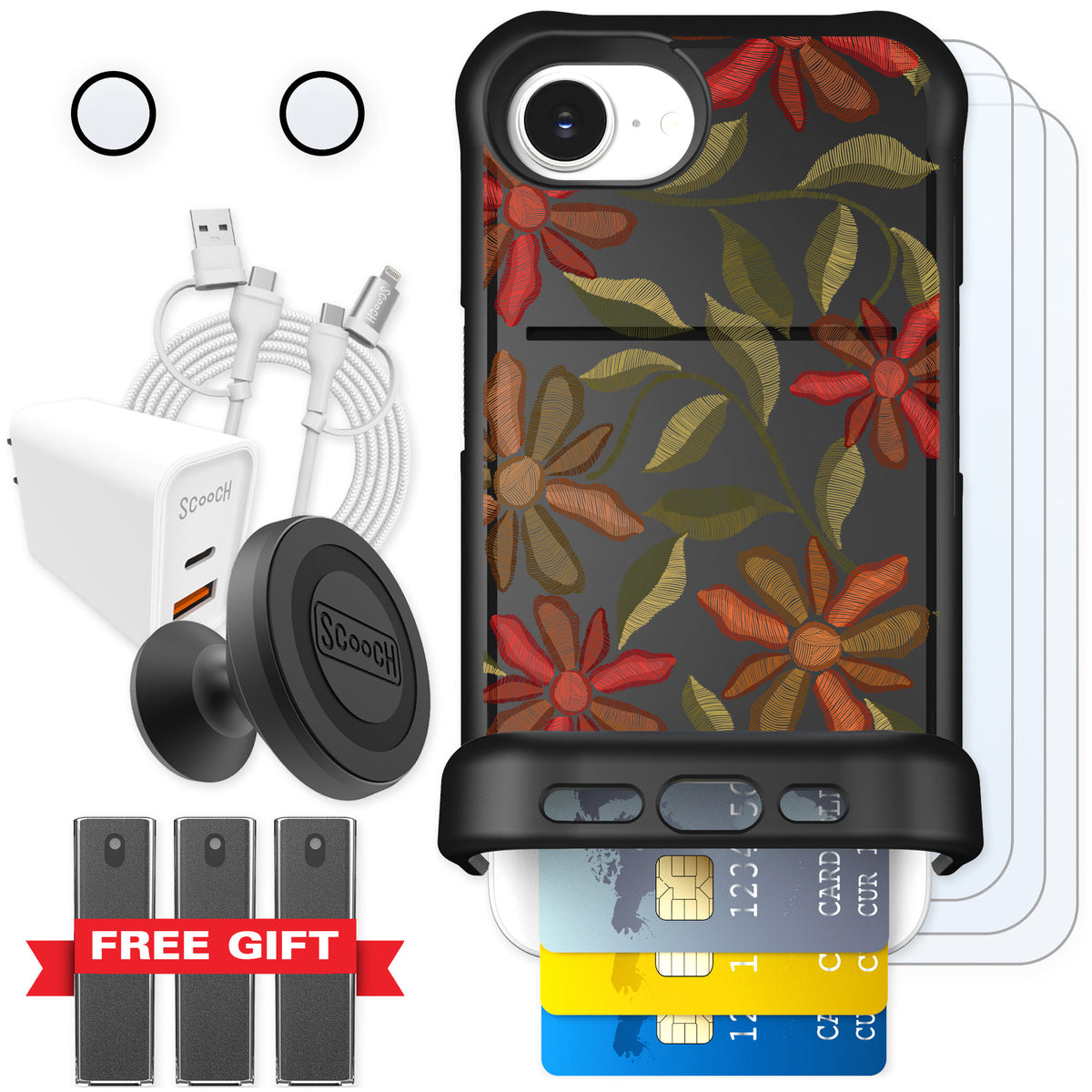 Scooch Wingmate Floral Tapestry for iPhone 16e — Ultimate Bundle