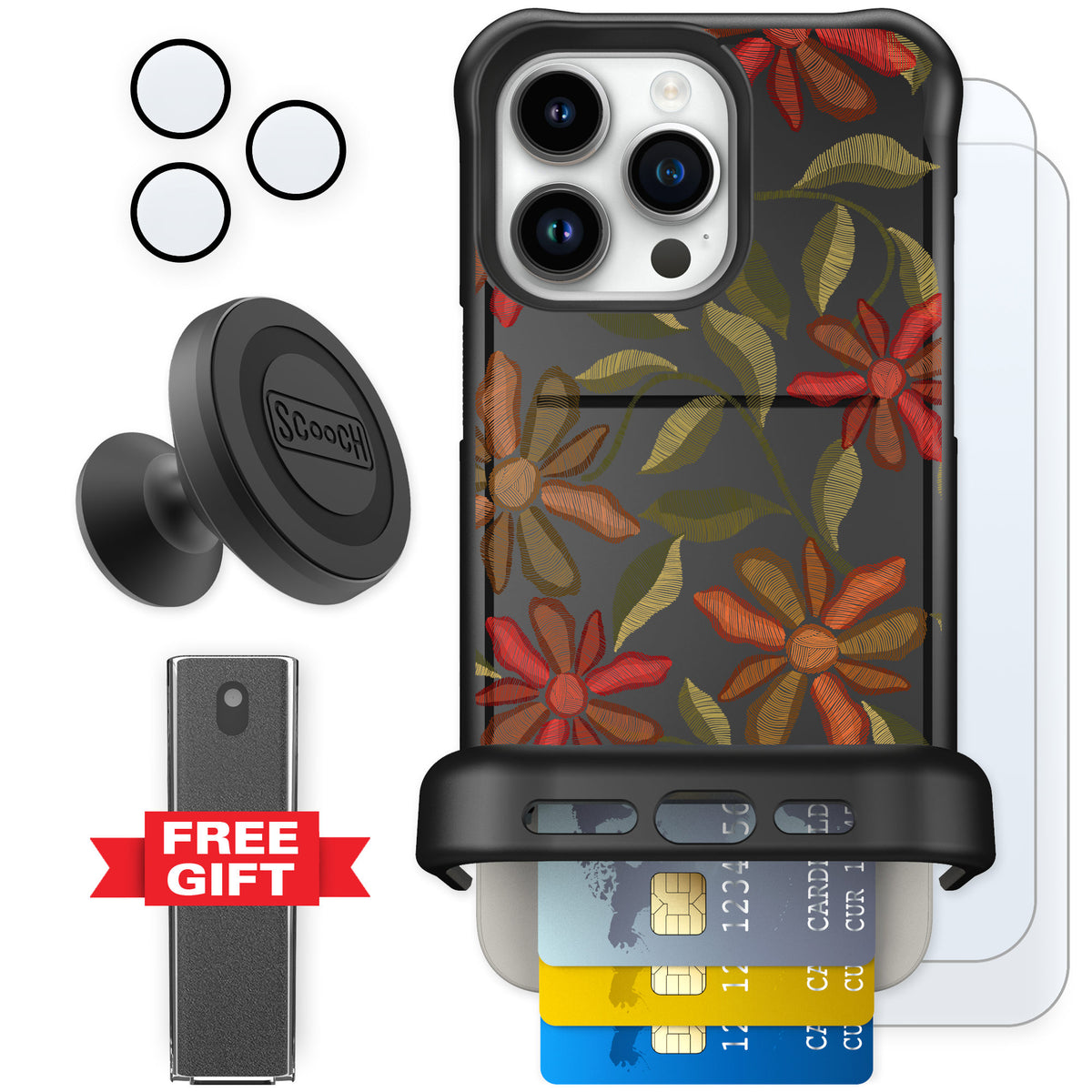 Scooch Wingmate Floral Tapestry for iPhone 15 Pro Max — Defender Bundle