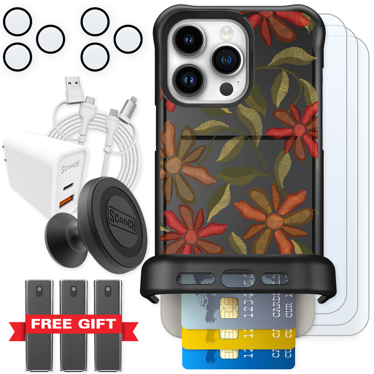 Scooch Wingmate Floral Tapestry for iPhone 15 Pro Max — Ultimate Bundle