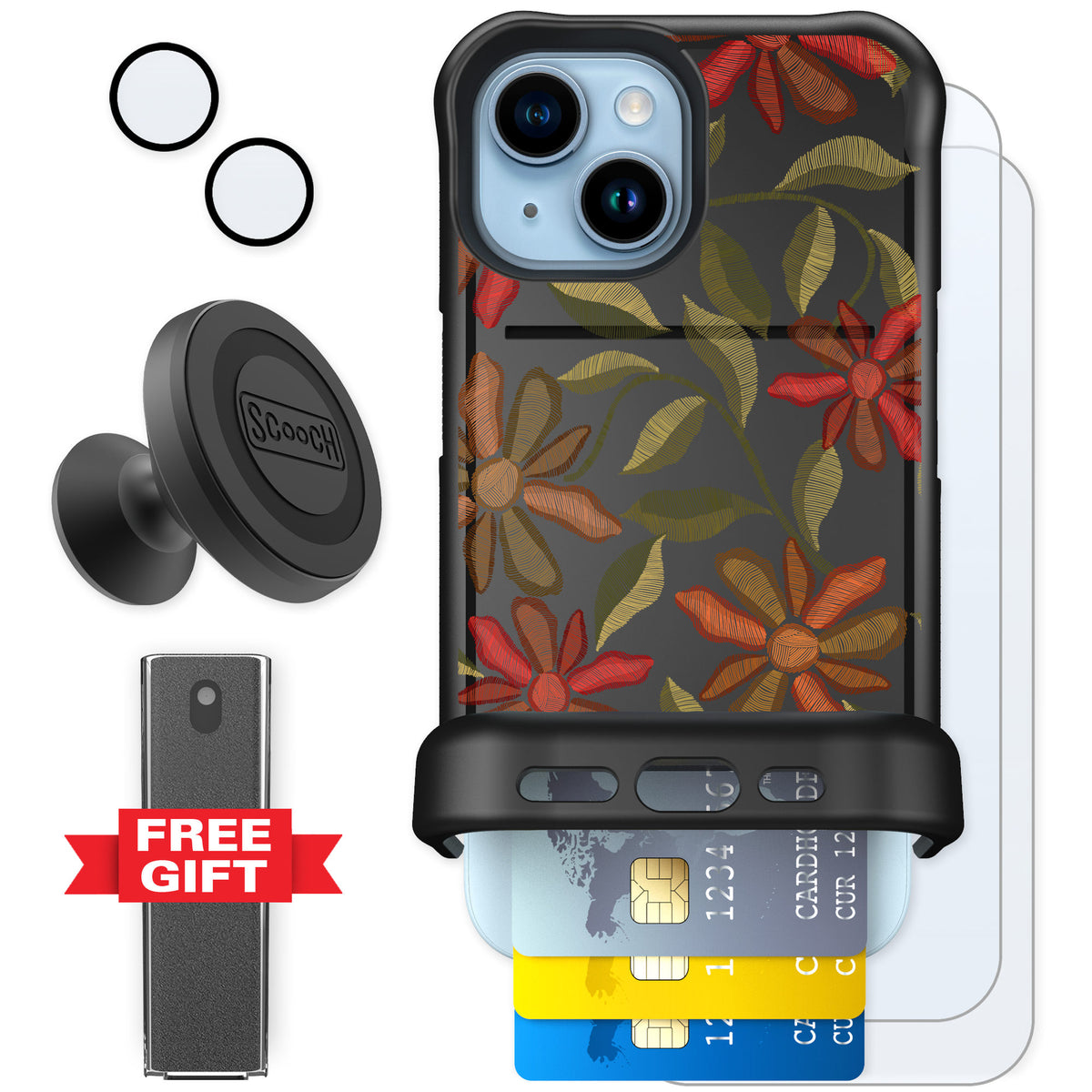 Scooch Wingmate Floral Tapestry for iPhone 15 — Defender Bundle