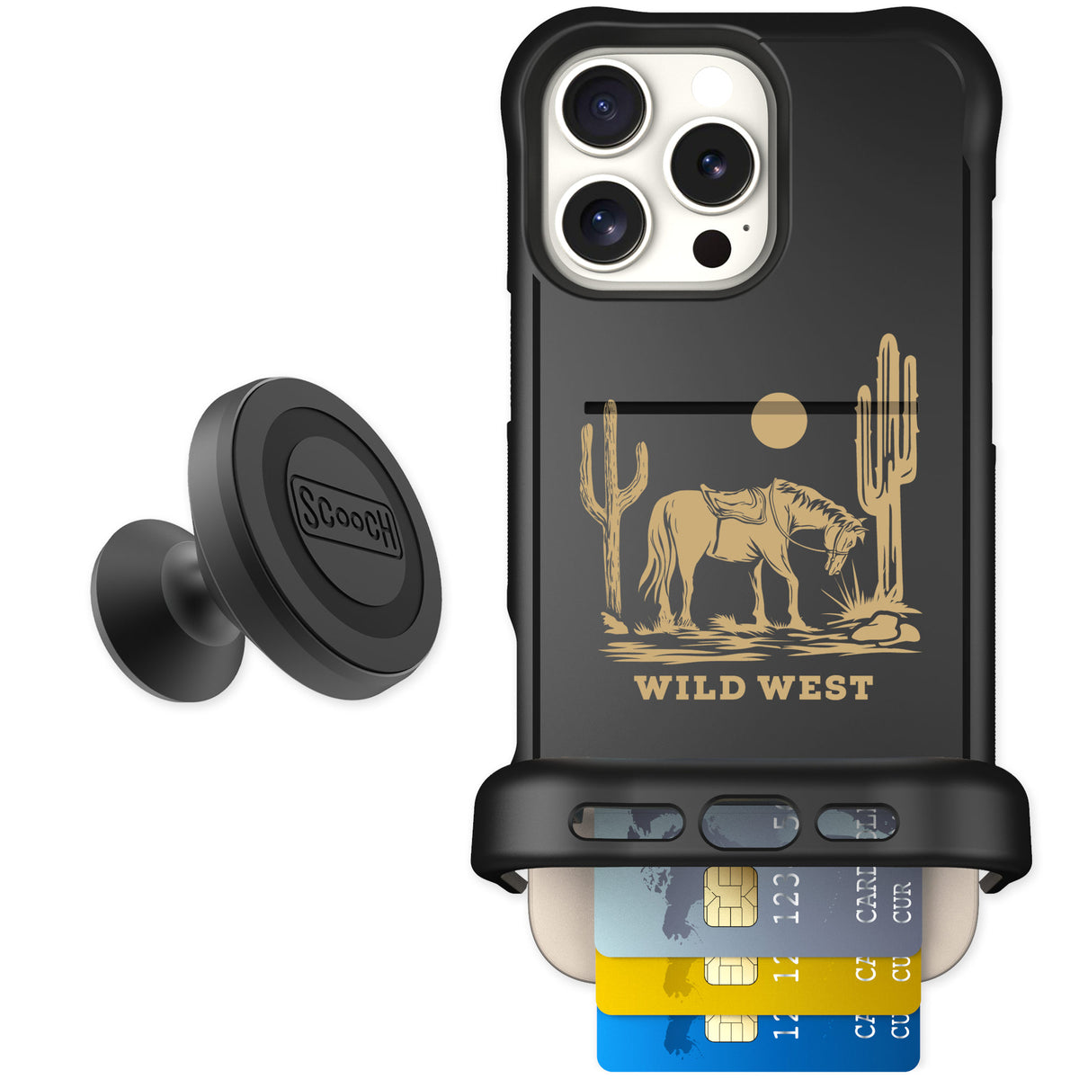 Scooch Wingmate Wild West for iPhone 16 Pro Max — Starter Bundle