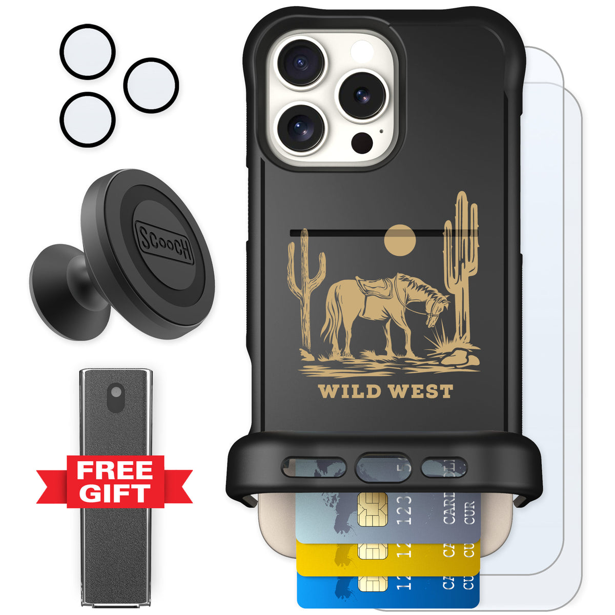 Scooch Wingmate Wild West for iPhone 16 Pro Max — Defender Bundle