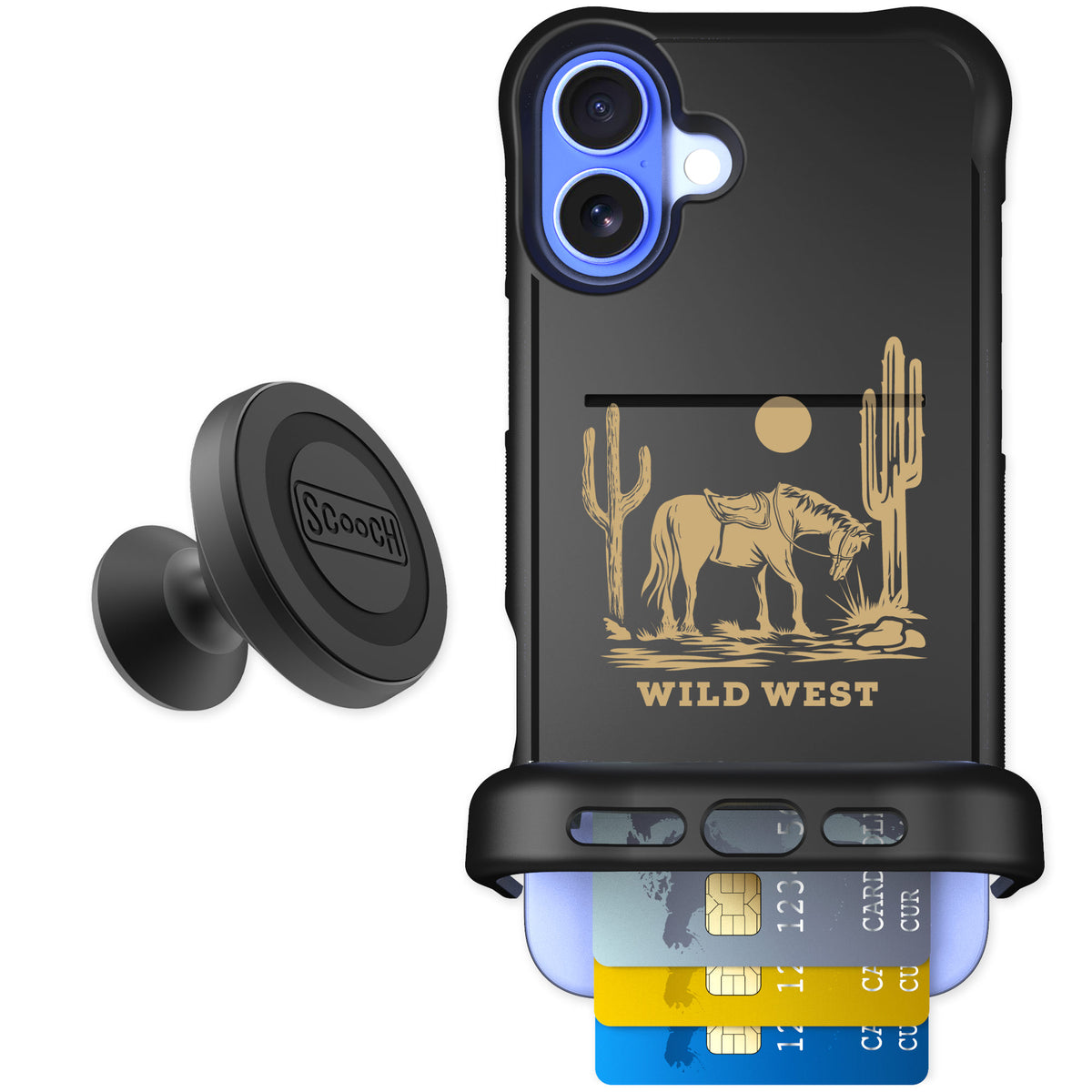 Scooch Wingmate Wild West for iPhone 16 Plus — Starter Bundle