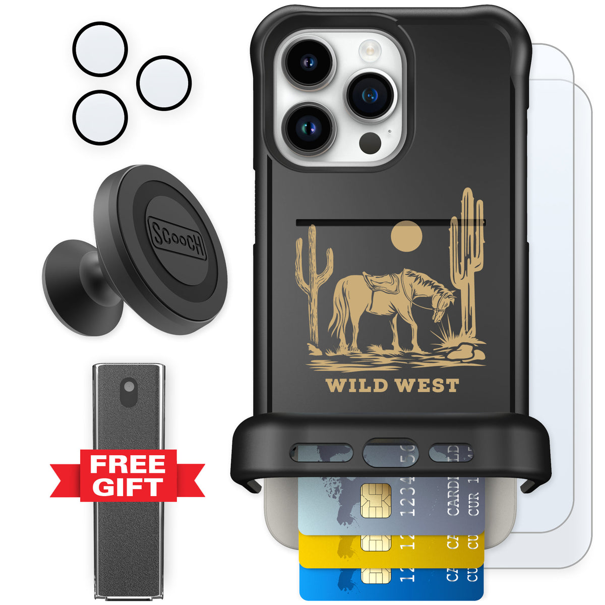 Scooch Wingmate Wild West for iPhone 15 Pro Max — Defender Bundle