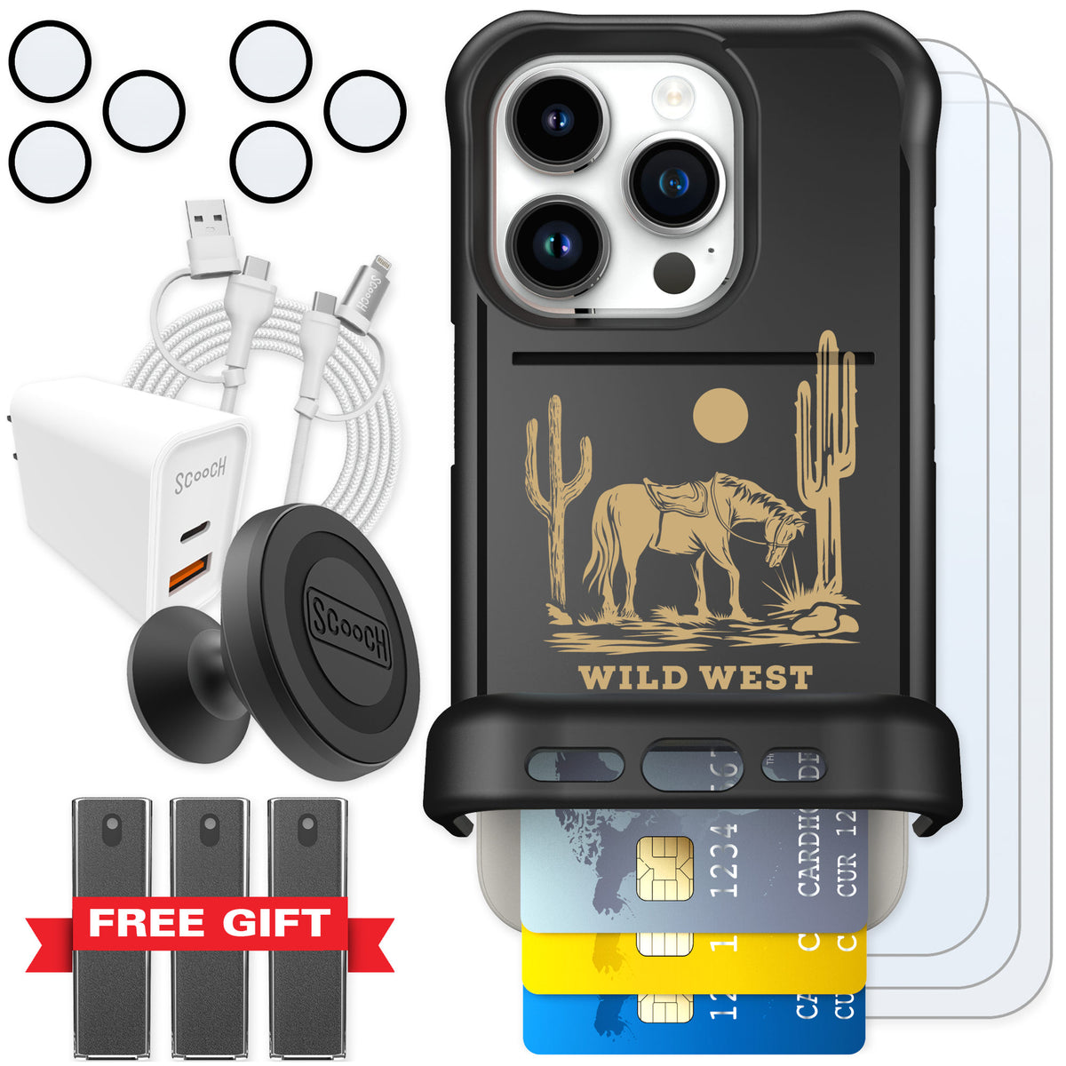 Scooch Wingmate Wild West for iPhone 15 Pro — Ultimate Bundle