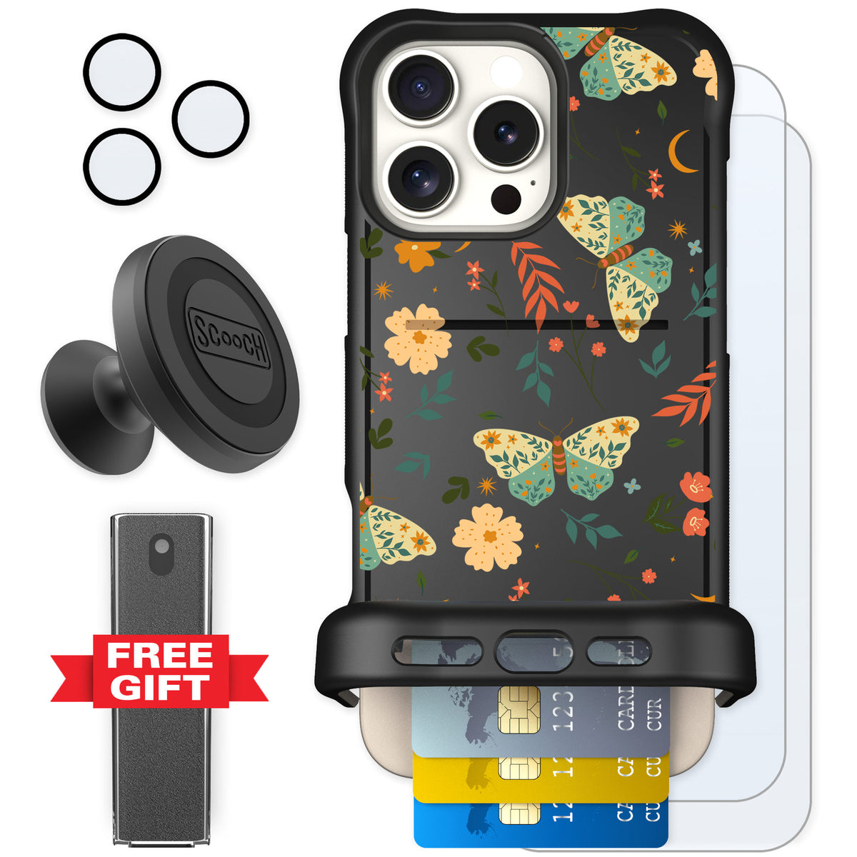 Scooch Wingmate Boho Nights for iPhone 16 Pro Max — Defender Bundle