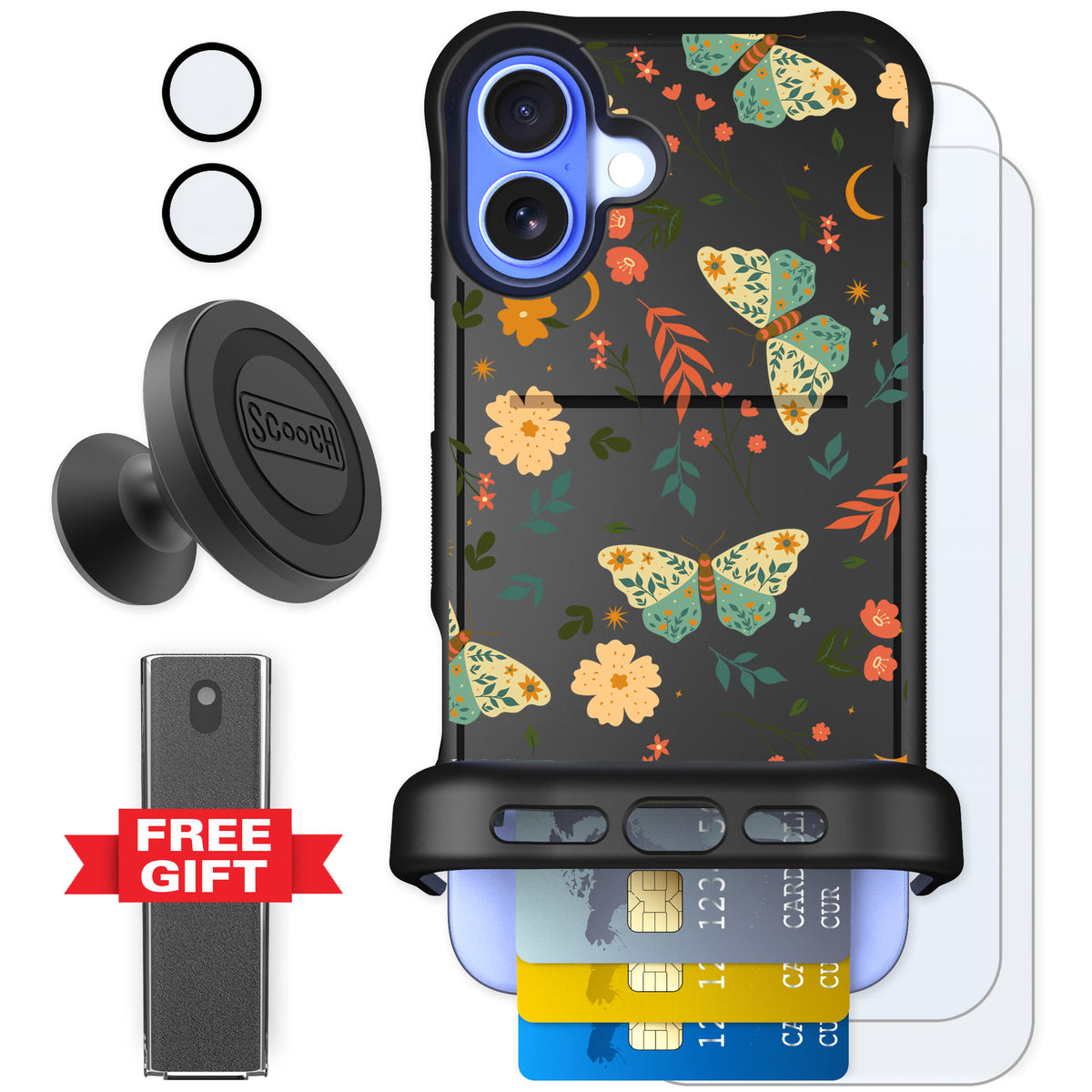 Scooch Wingmate Boho Nights for iPhone 16 Plus — Defender Bundle