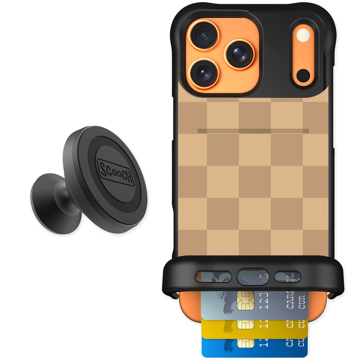 Scooch Wingmate Checkered Beige for iPhone 17 Pro Max — Starter Bundle