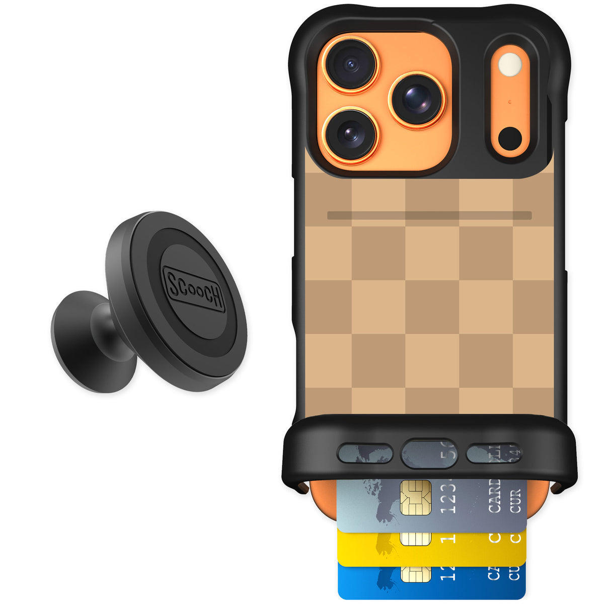 Scooch Wingmate Checkered Beige for iPhone 17 Pro — Starter Bundle