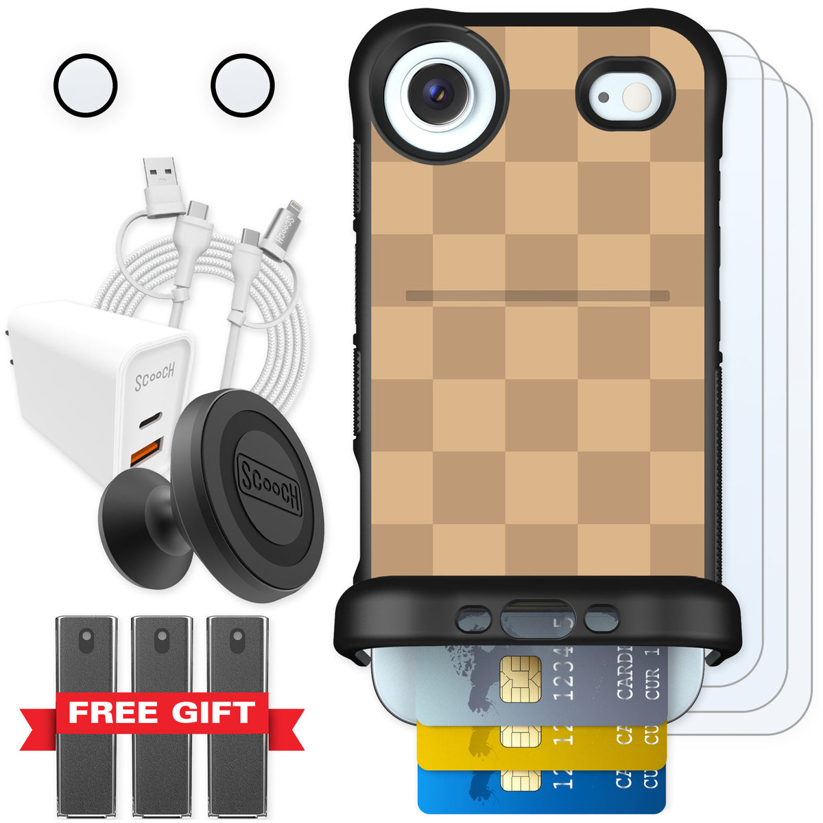 Scooch Wingmate Checkered Beige for iPhone Air — Ultimate Bundle