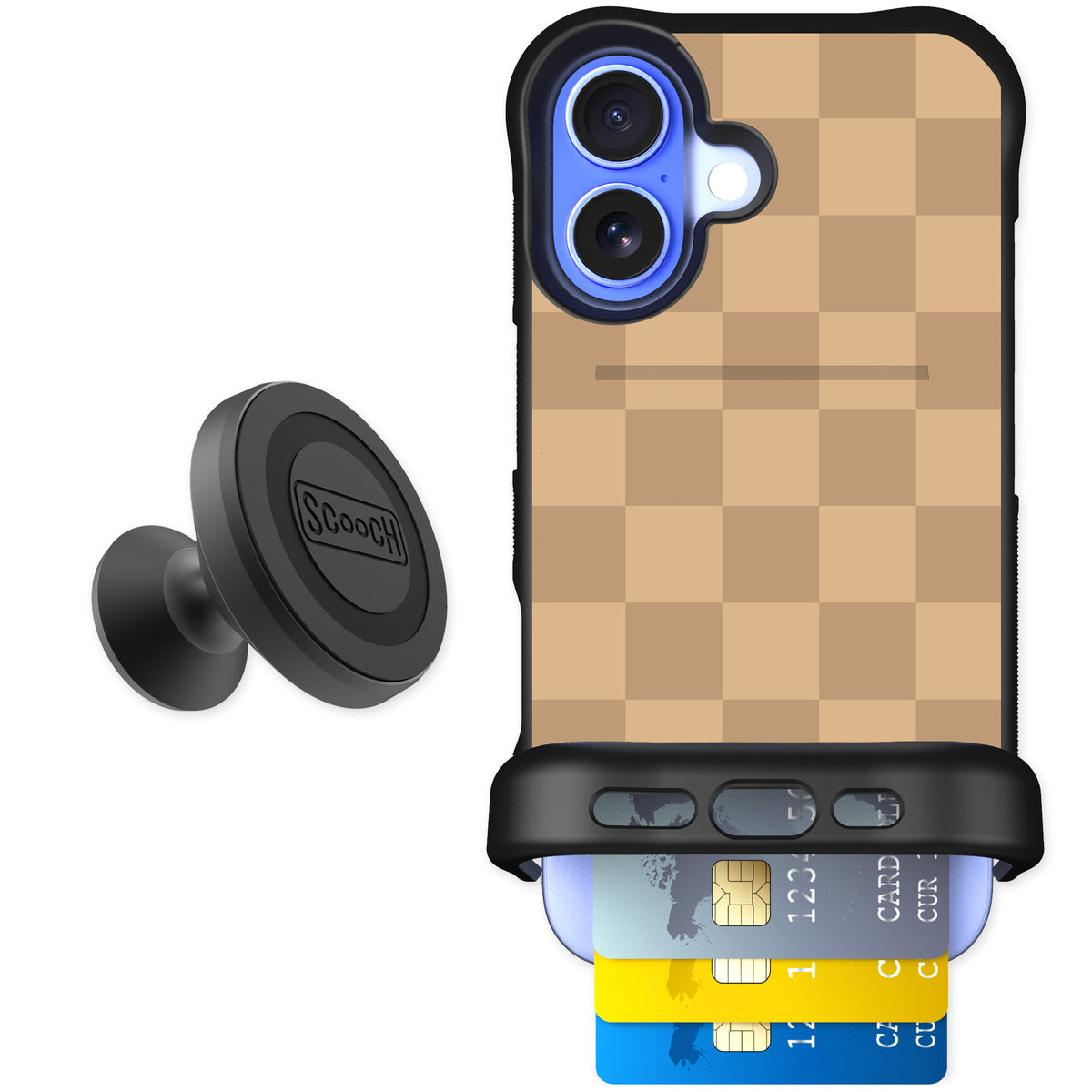 Scooch Wingmate Checkered Beige for iPhone 16 — Starter Bundle