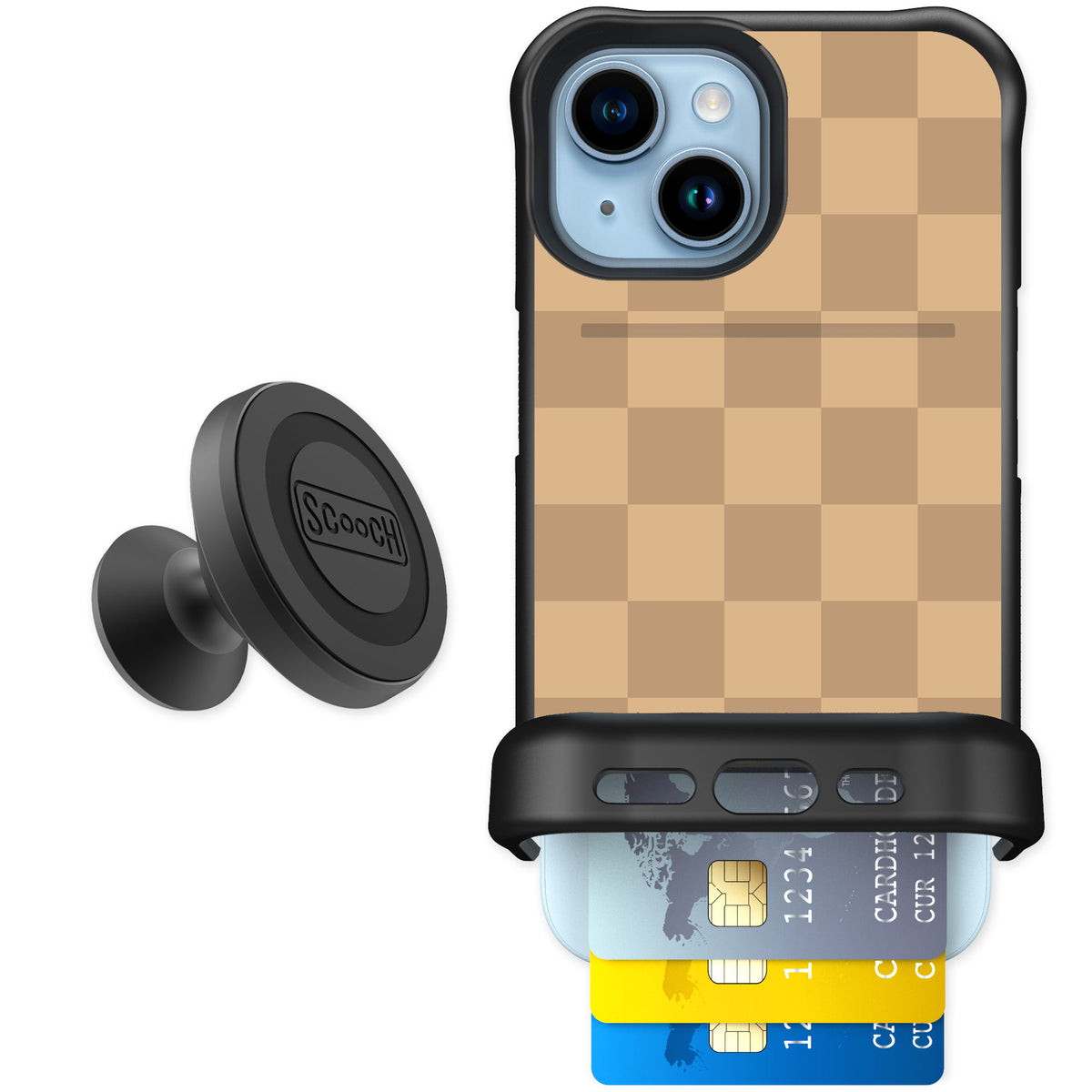 Scooch Wingmate Checkered Beige for iPhone 15 — Starter Bundle