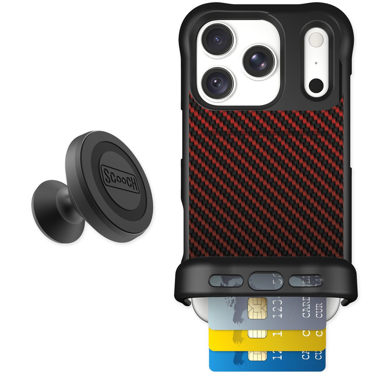 Scooch Wingmate Red Carbon Fiber for iPhone 18 Pro — Starter Bundle