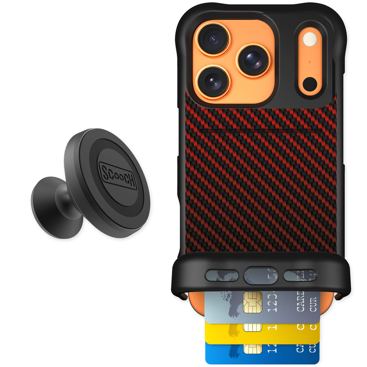 Scooch Wingmate Red Carbon Fiber for iPhone 17 Pro — Starter Bundle